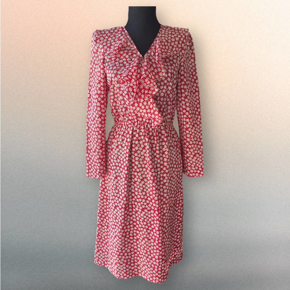 👗Fabolous Vintage Dress by Carnival! Snap Deep V Neckline with Ruffled Trim